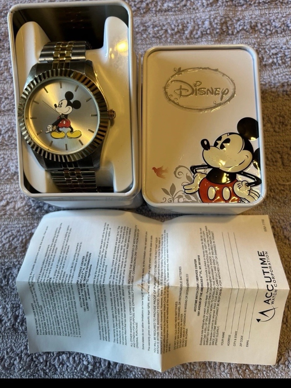 Disney Mickey Mouse Silver Stainless Steel Men's Watch by Accutime   New Battery